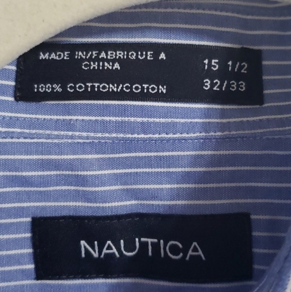 Nautica Men's button up long sleeve shirt Size 15 1/2 Blue - Picture 3 of 7